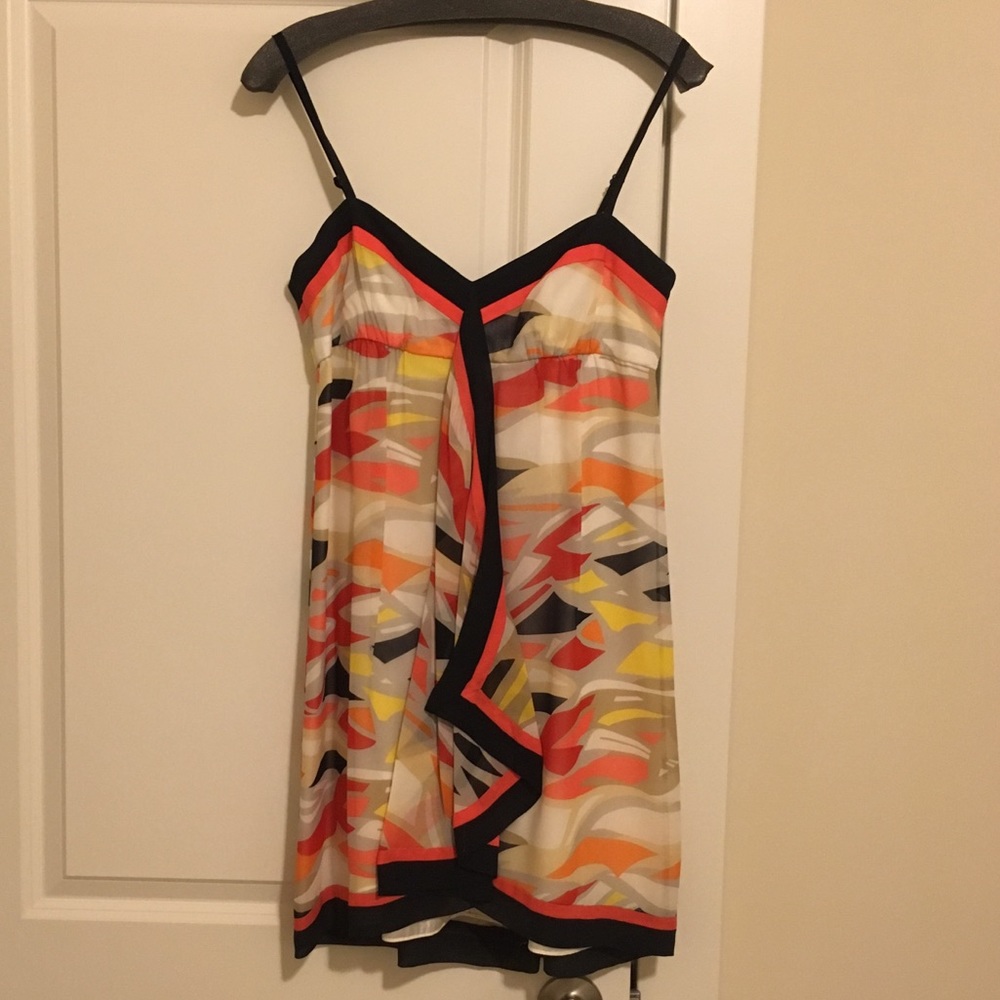 BCBGMaxAzria cascade front ruffle multi print dres